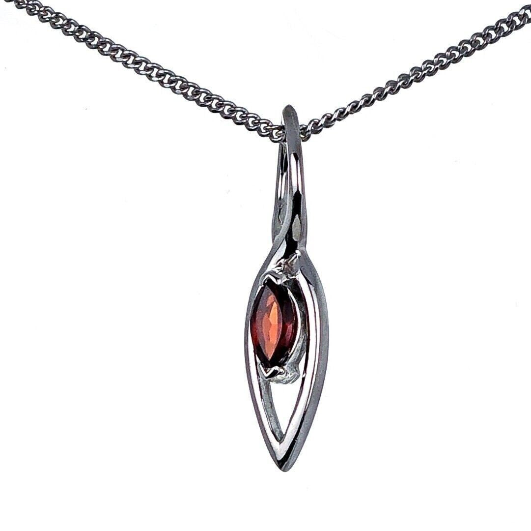 Garnet Pendant Sterling Silver Marquise Dangle