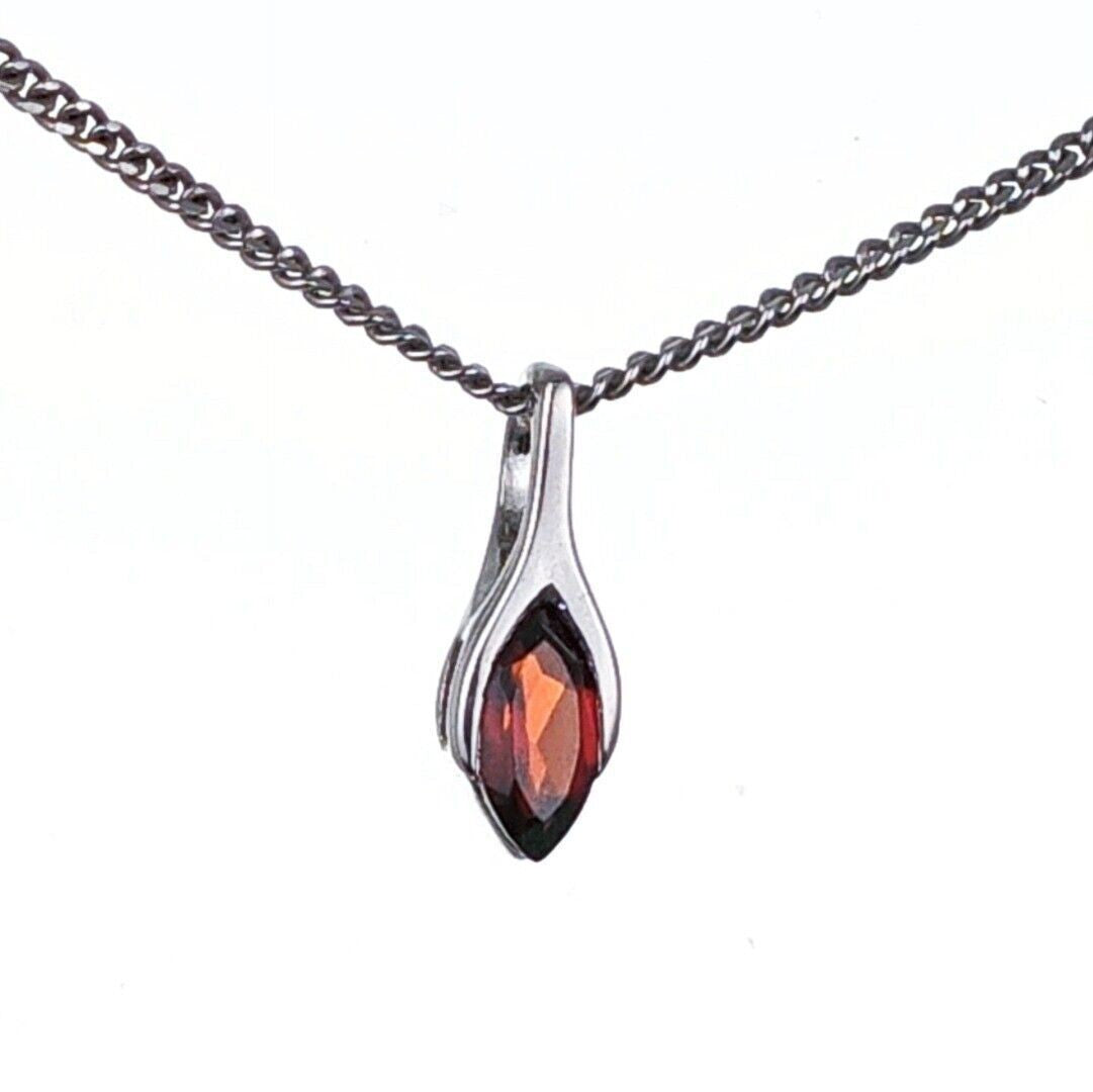 garnet pendant sterling silver minimalist marquise designed in the UK