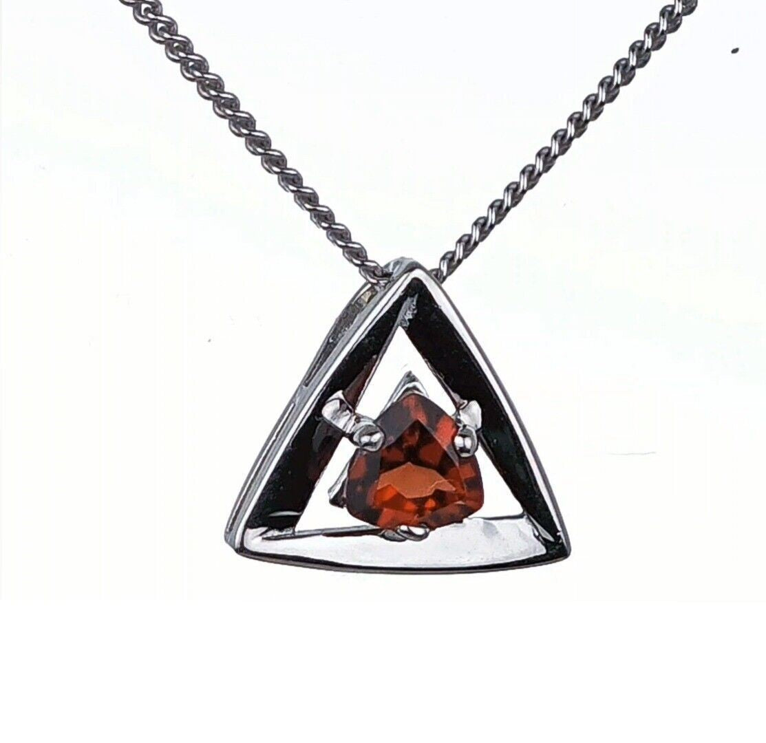 Garnet Pendant Sterling Silver Trillion