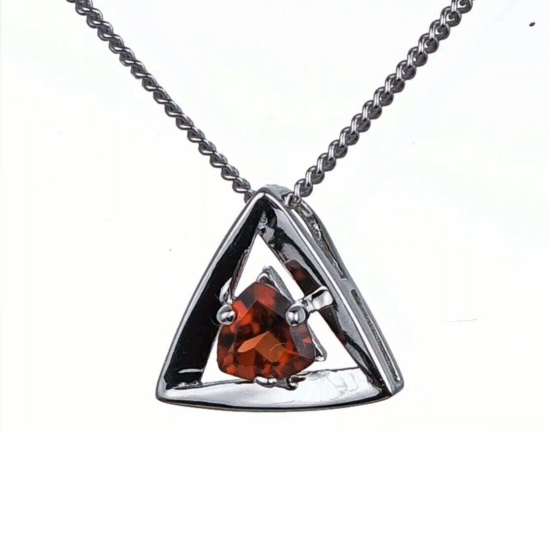 Garnet Pendant Sterling Silver Trillion