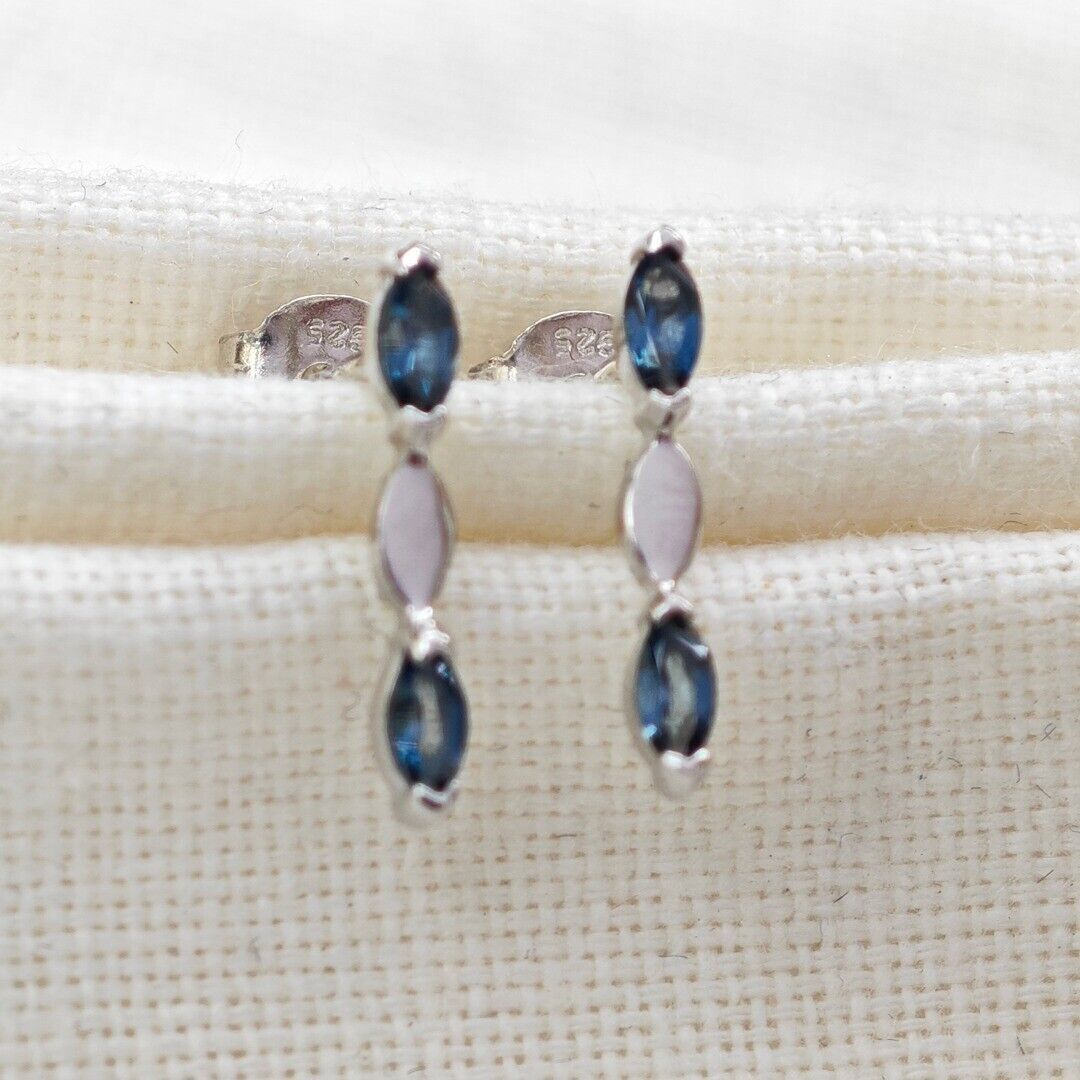 Sterling Silver Topaz Earrings London Blue Marquise Studs