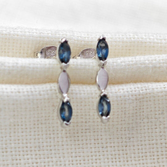 Sterling Silver Topaz Earrings London Blue Marquise Studs