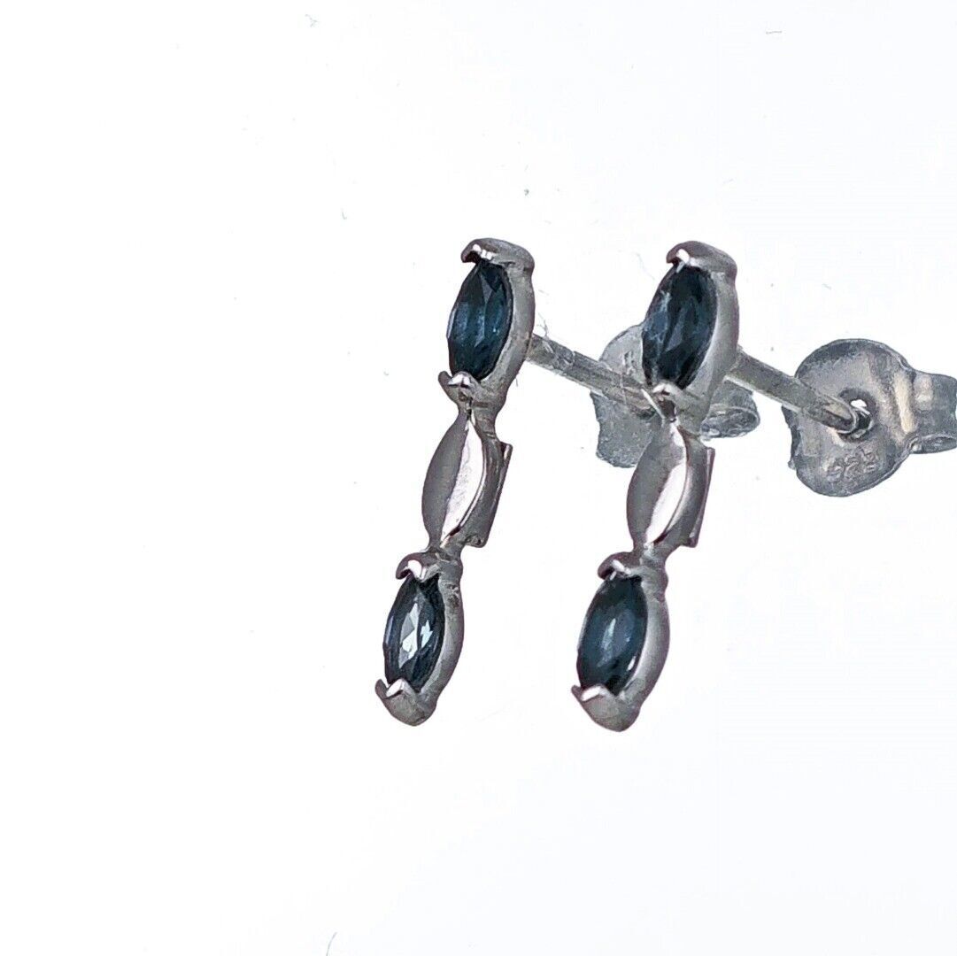Sterling Silver Topaz Earrings London Blue Marquise Studs