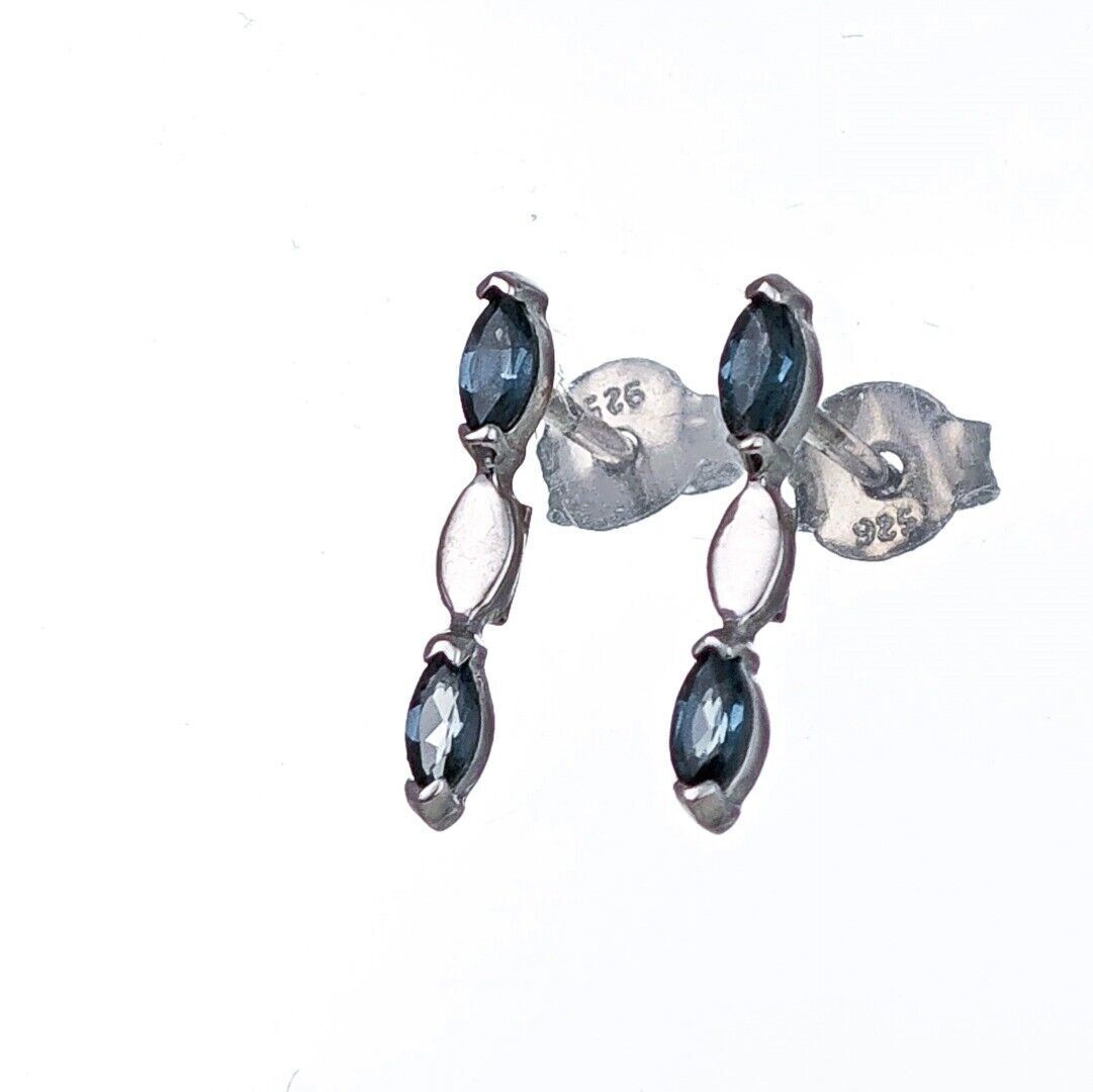 Sterling Silver Topaz Earrings London Blue Marquise Studs