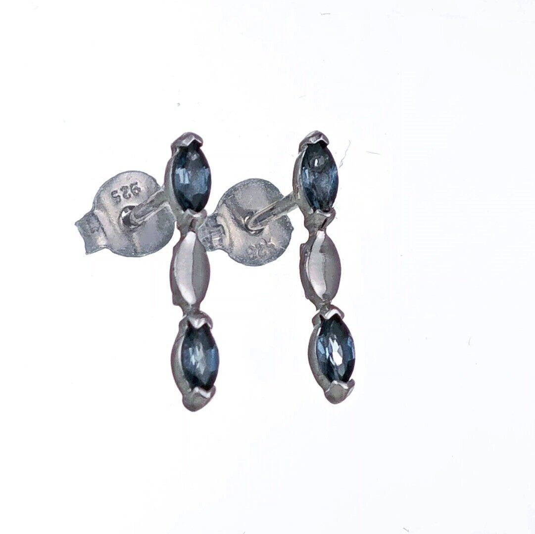 Sterling Silver Topaz Earrings London Blue Marquise Studs