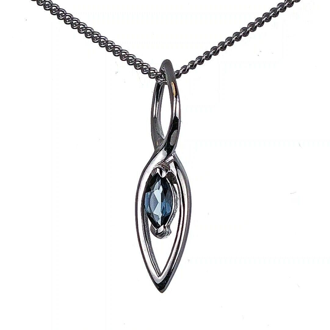 London Blue Topaz Pendant Sterling Silver Marquise Infinity Loop