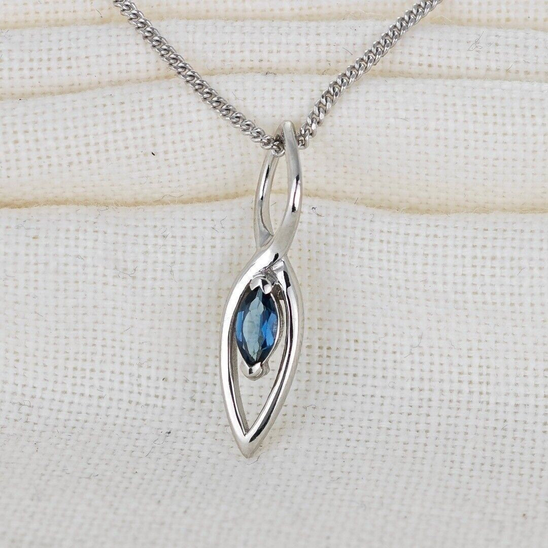 London Blue Topaz Pendant Sterling Silver Marquise Infinity Loop