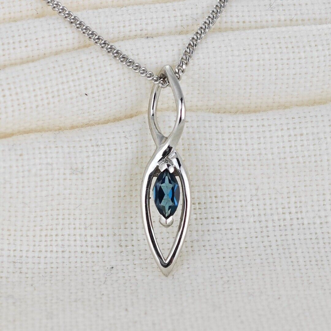 London Blue Topaz Marquise Dangle Necklace in Sterling Silver