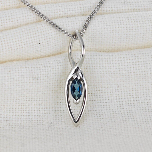 London Blue Topaz Pendant Sterling Silver Marquise Infinity Loop