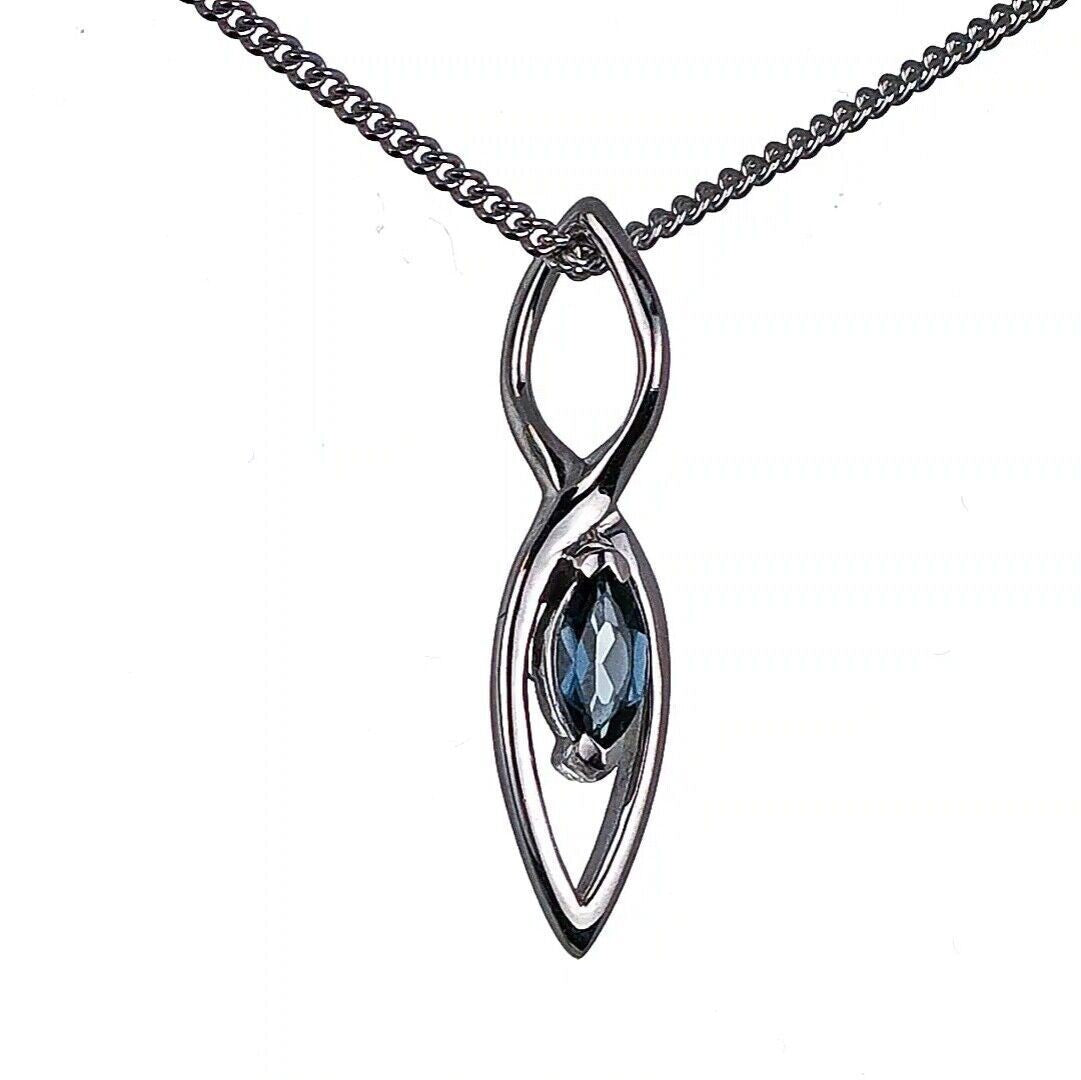London Blue Topaz Pendant Sterling Silver Marquise Infinity Loop