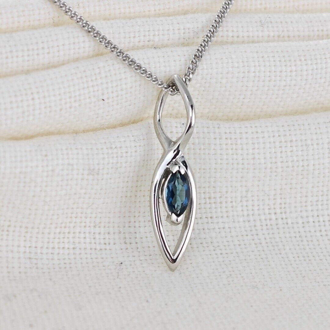 London Blue Topaz Pendant Sterling Silver Marquise Infinity Loop