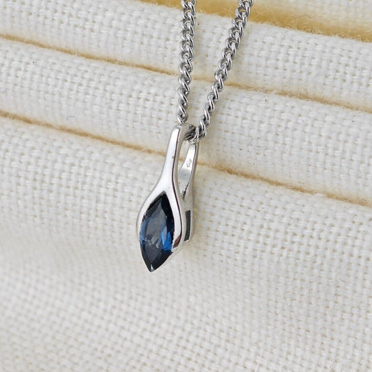 London Blue Topaz Pendant Sterling Silver Minimalist Marquise