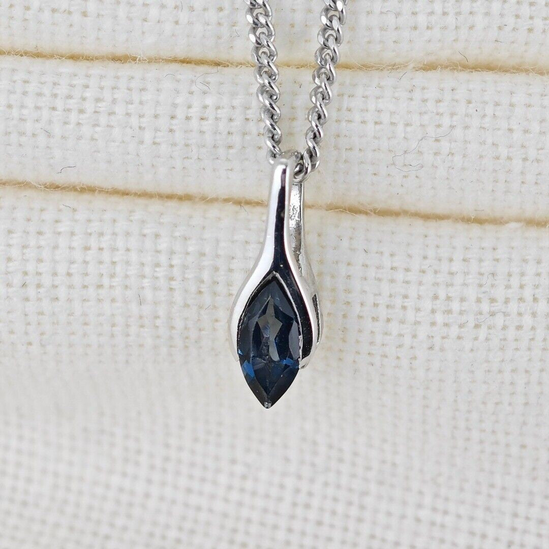 London Blue Topaz Pendant Sterling Silver Minimalist Marquise
