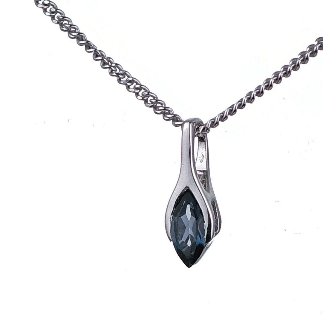 London Blue Topaz Pendant Sterling Silver Minimalist Marquise