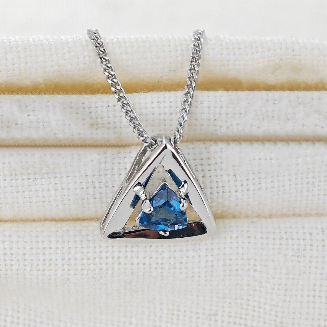 London Blue Topaz Pendant Sterling Silver Trillion Handmade UK Design