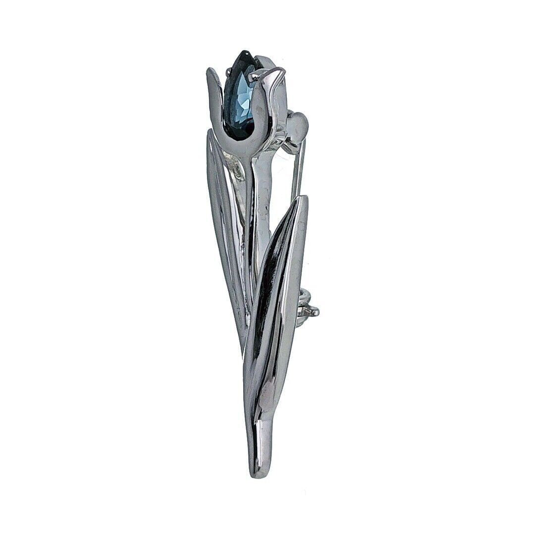 London Blue Topaz Brooch Sterling Silver Tulip