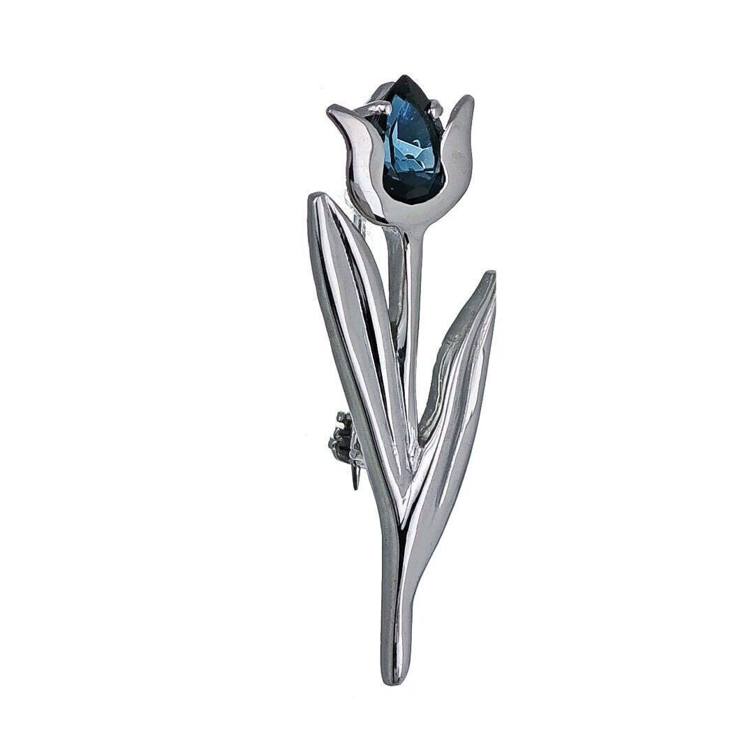 London Blue Topaz Brooch Sterling Silver Tulip