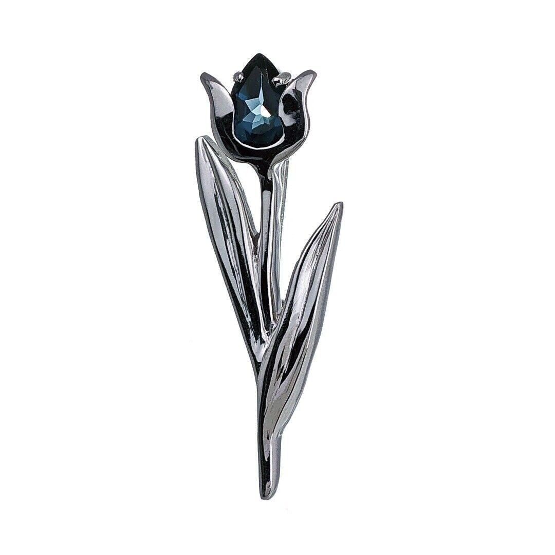 London Blue Topaz Brooch Sterling Silver Tulip