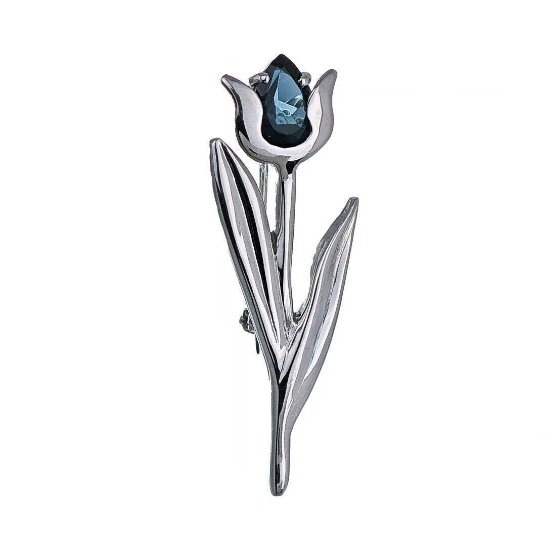 London Blue Topaz Brooch Sterling Silver Tulip
