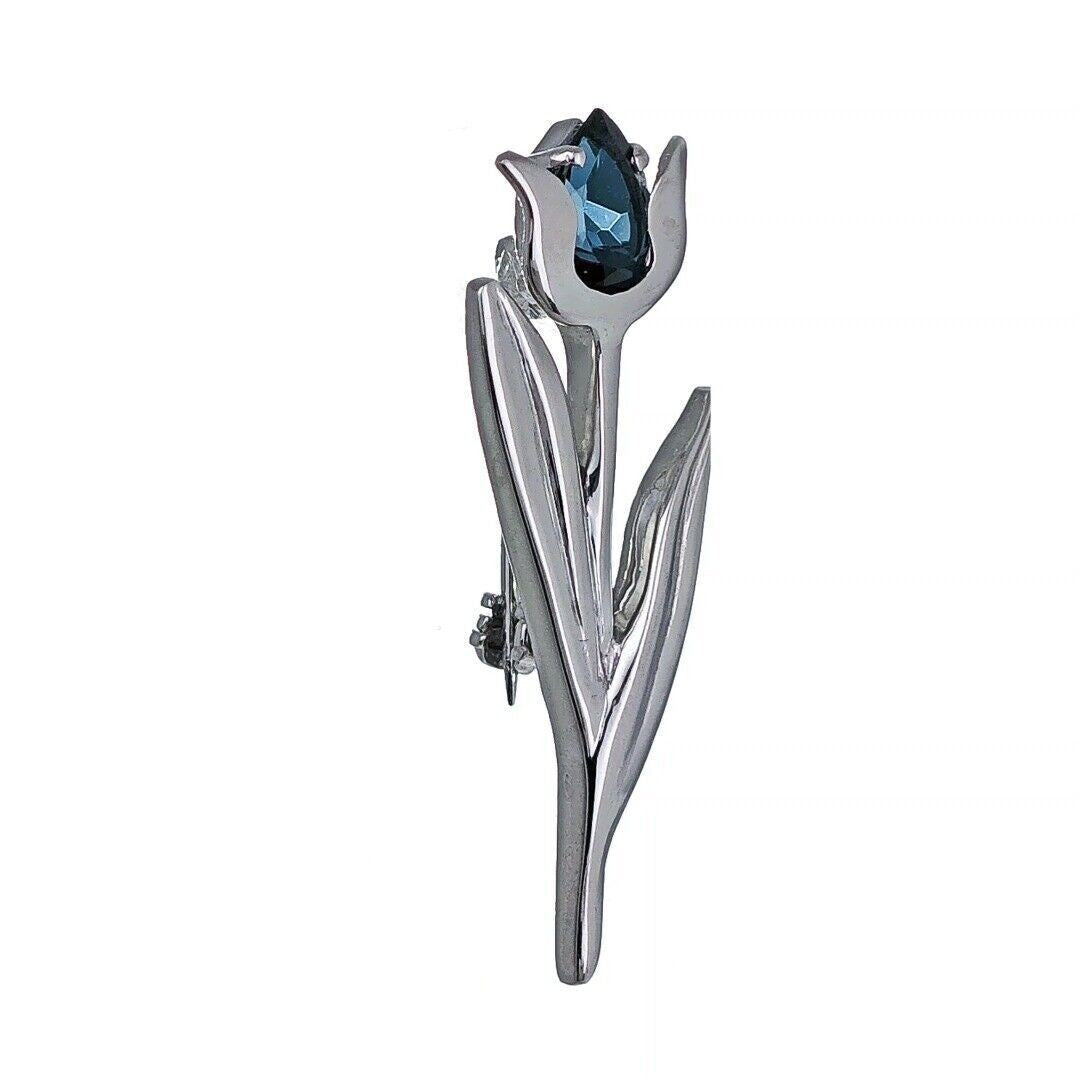 London Blue Topaz Brooch Sterling Silver Tulip