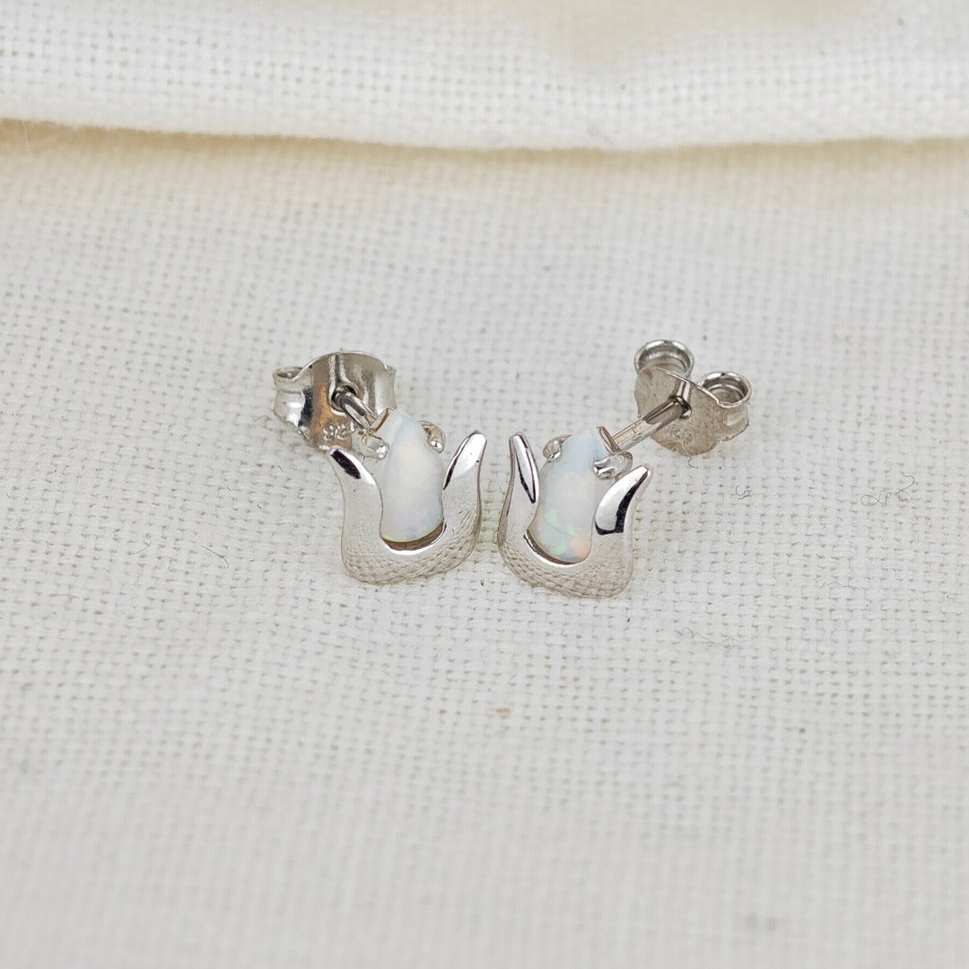 Opal Tulip Flower Earrings in Sterling Silver