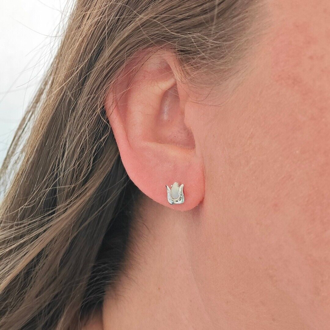 Opal Tulip Flower Earrings in Sterling Silver
