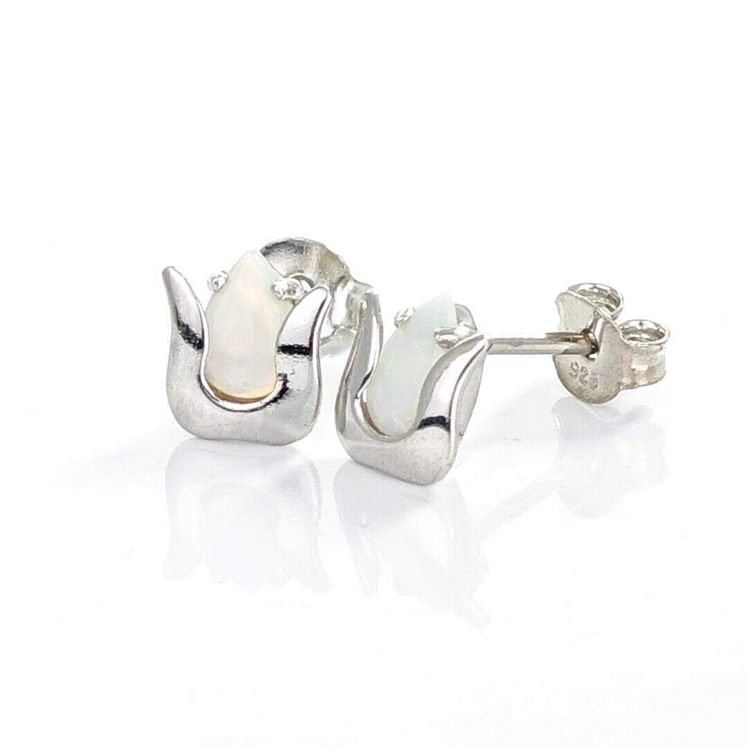 Opal Tulip Flower Earrings in Sterling Silver