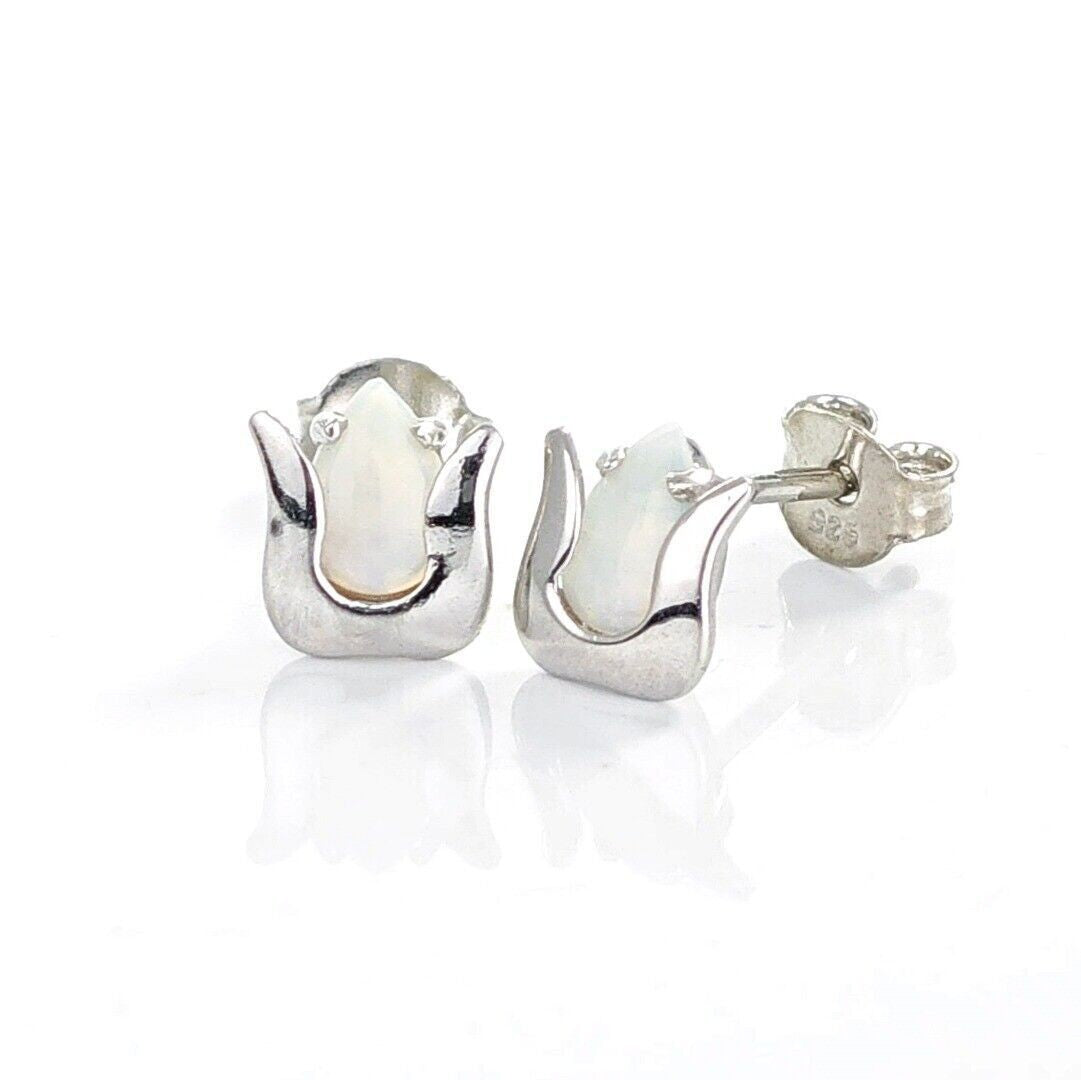 Opal Tulip Flower Earrings in Sterling Silver
