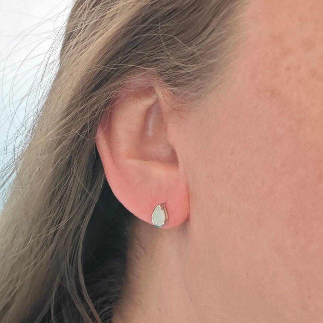 Opal Infinity Loop Earrings in Sterling Silver