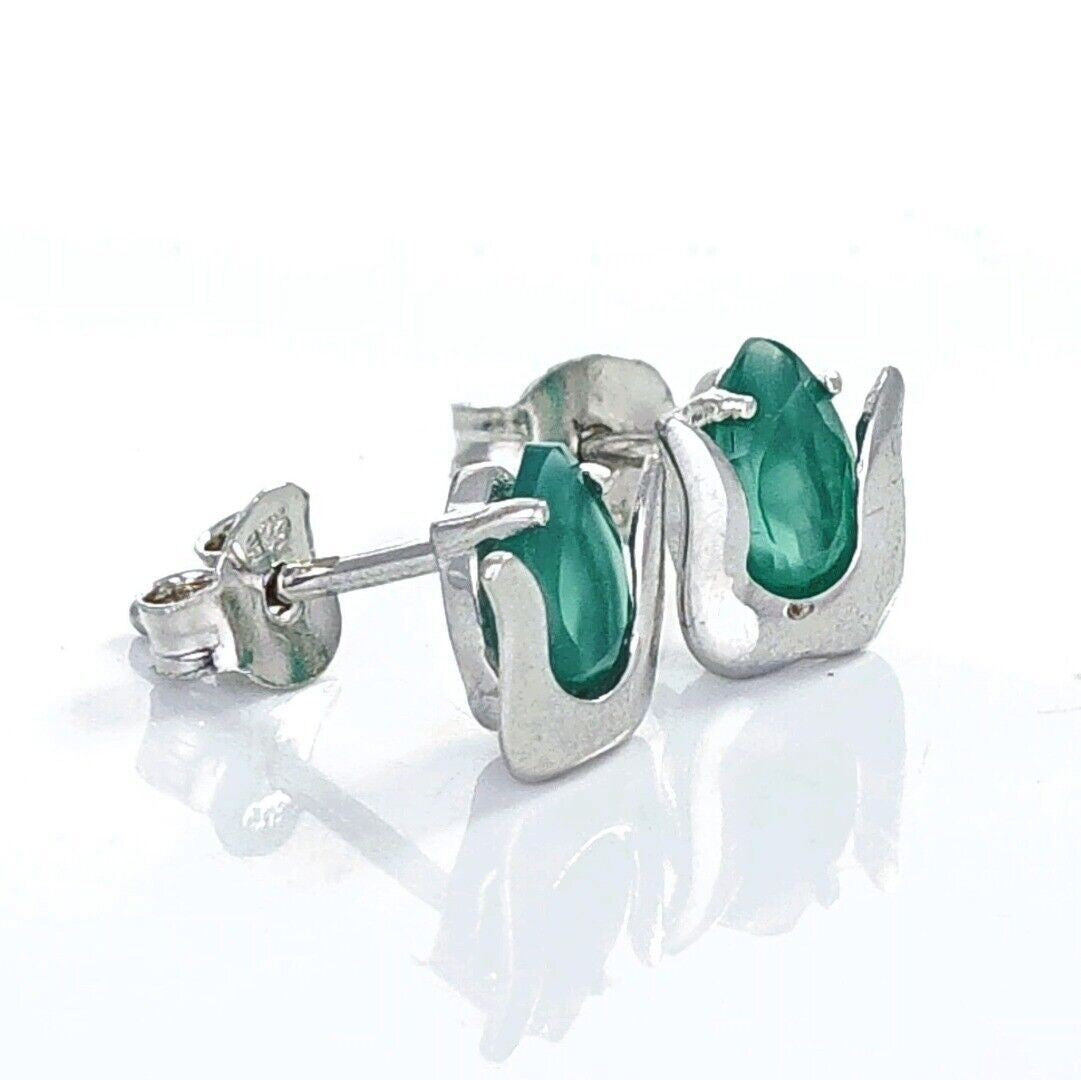 Green Onyx Tulip Flower Earrings in Sterling Silver