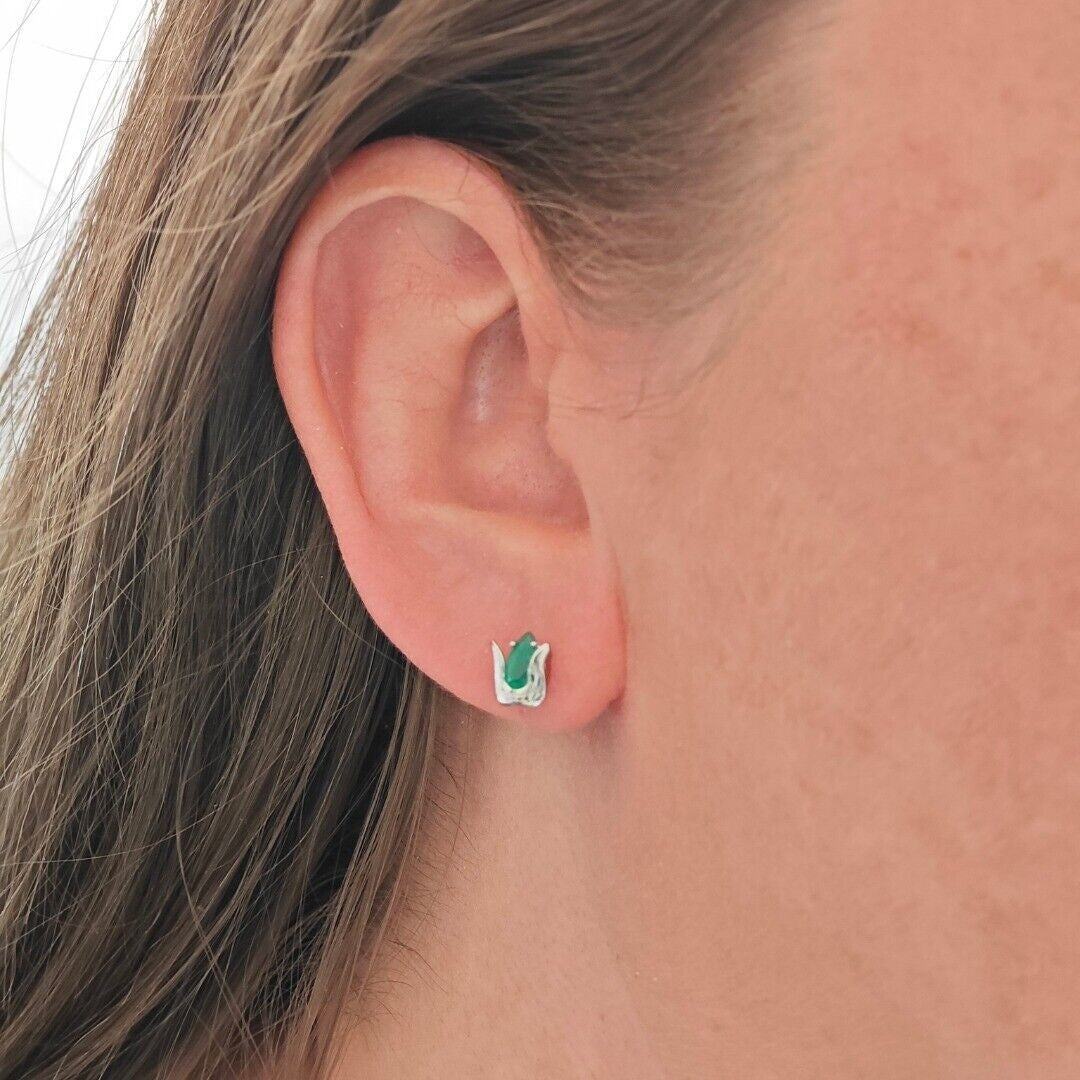 Green Onyx Tulip Flower Earrings in Sterling Silver