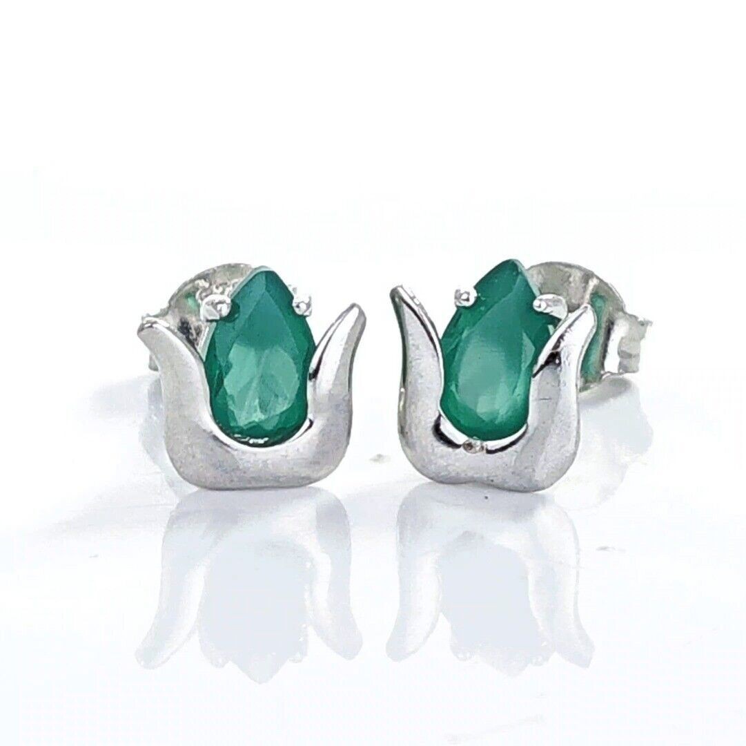 tulip flower earrings green onyx designed in the UK