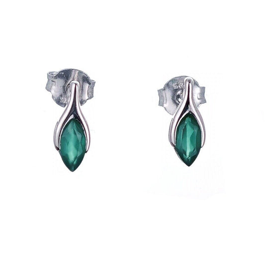 Onyx Green Earrings Sterling Silver Studs Minimalist Marquise