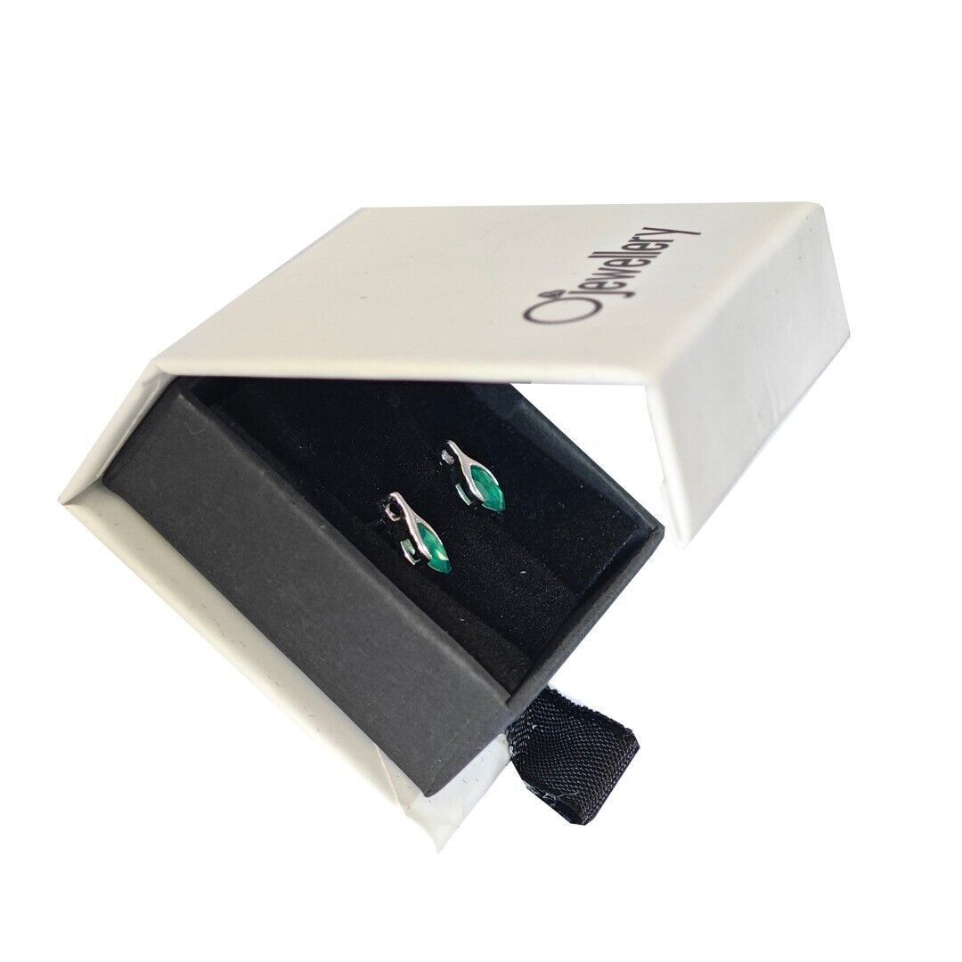 Onyx Green Earrings Sterling Silver Studs Minimalist Marquise