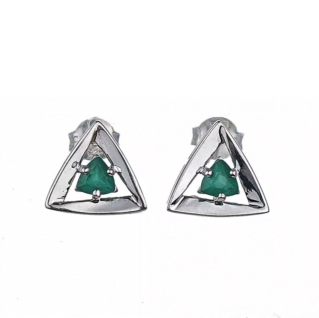 Onyx Green Earrings Sterling Silver Studs Trillion