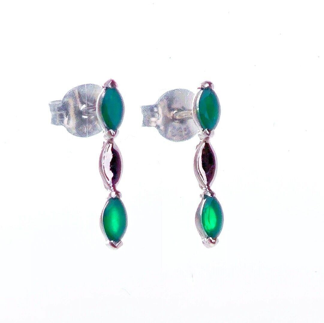 Onyx Green Earrings Sterling Silver Studs Infinity Marquise