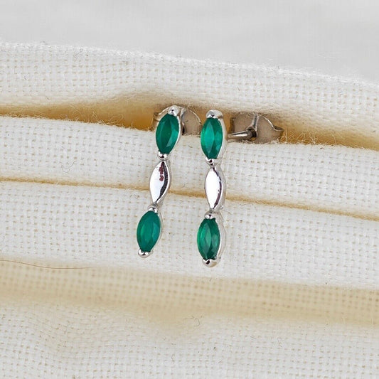 Onyx Green Earrings Sterling Silver Studs Infinity Marquise