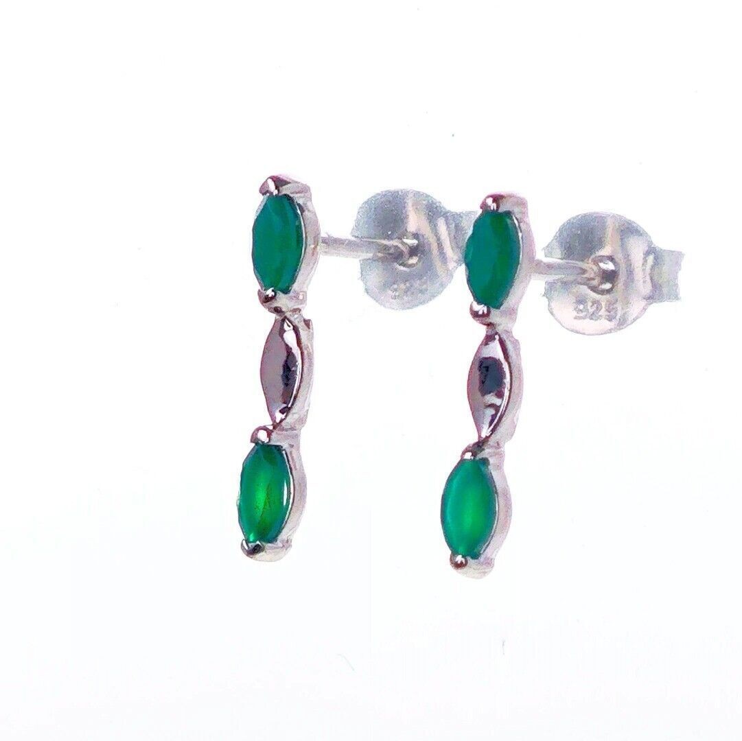 Onyx Green Earrings Sterling Silver Studs Infinity Marquise