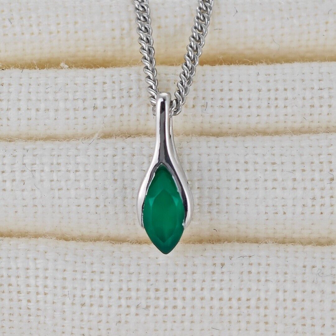 Onyx Green Pendant Sterling Silver Minimalist Marquise