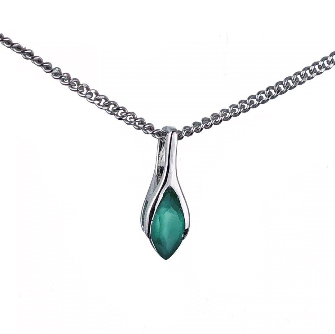 Onyx Green Pendant Sterling Silver Minimalist Marquise