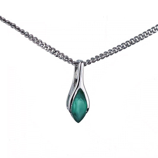 Onyx Green Pendant Sterling Silver Minimalist Marquise