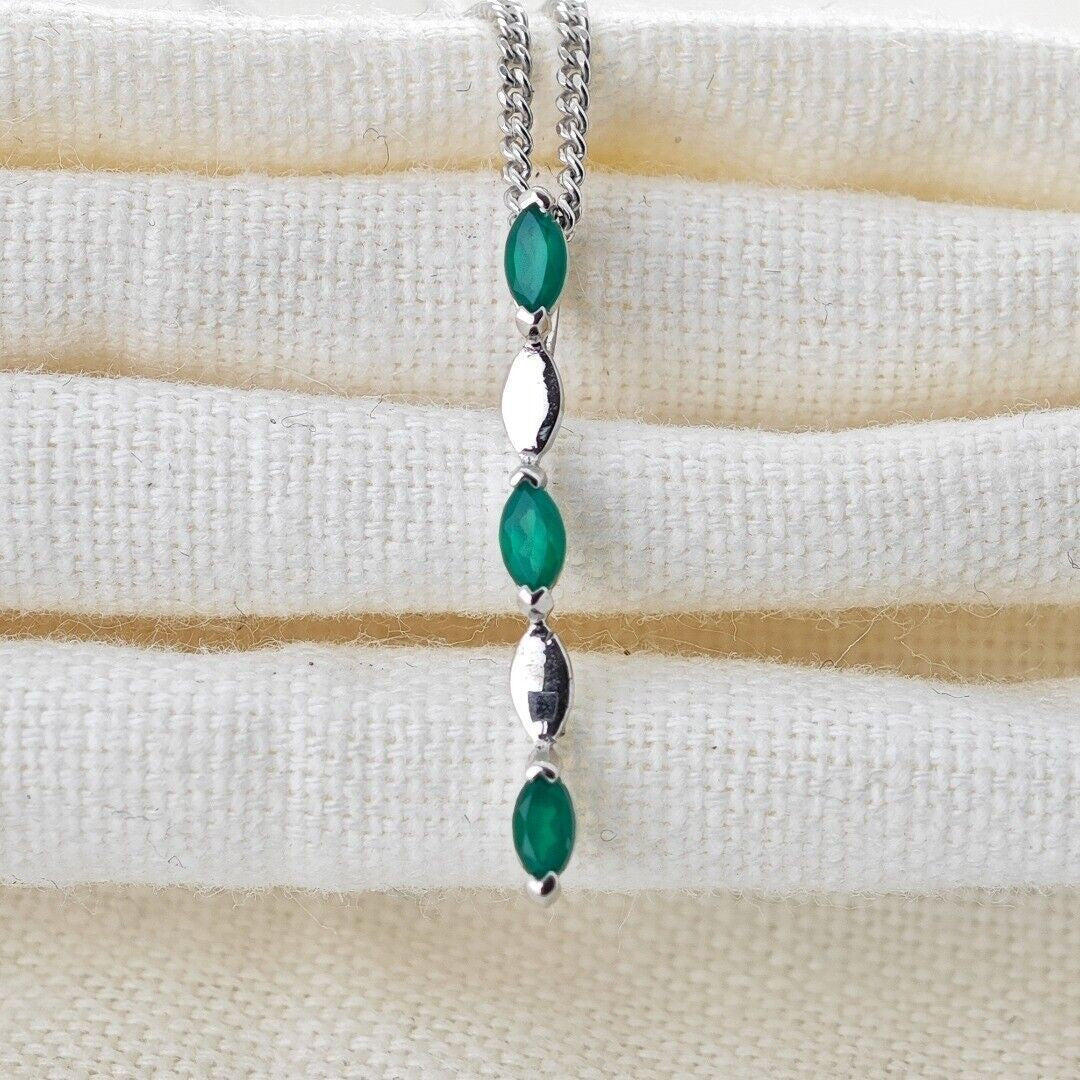 Green Necklace Sterling Silver Infinity Marquise