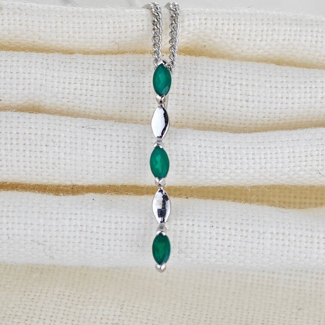 Green Necklace Sterling Silver Infinity Marquise
