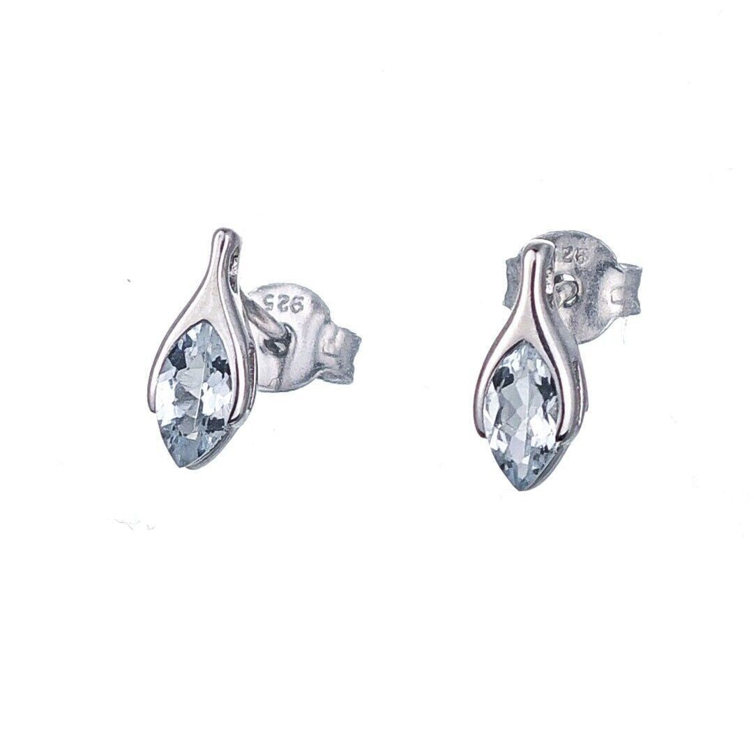 aquamarine earrings sterling silver studs minimalist marquise designed in the UK
