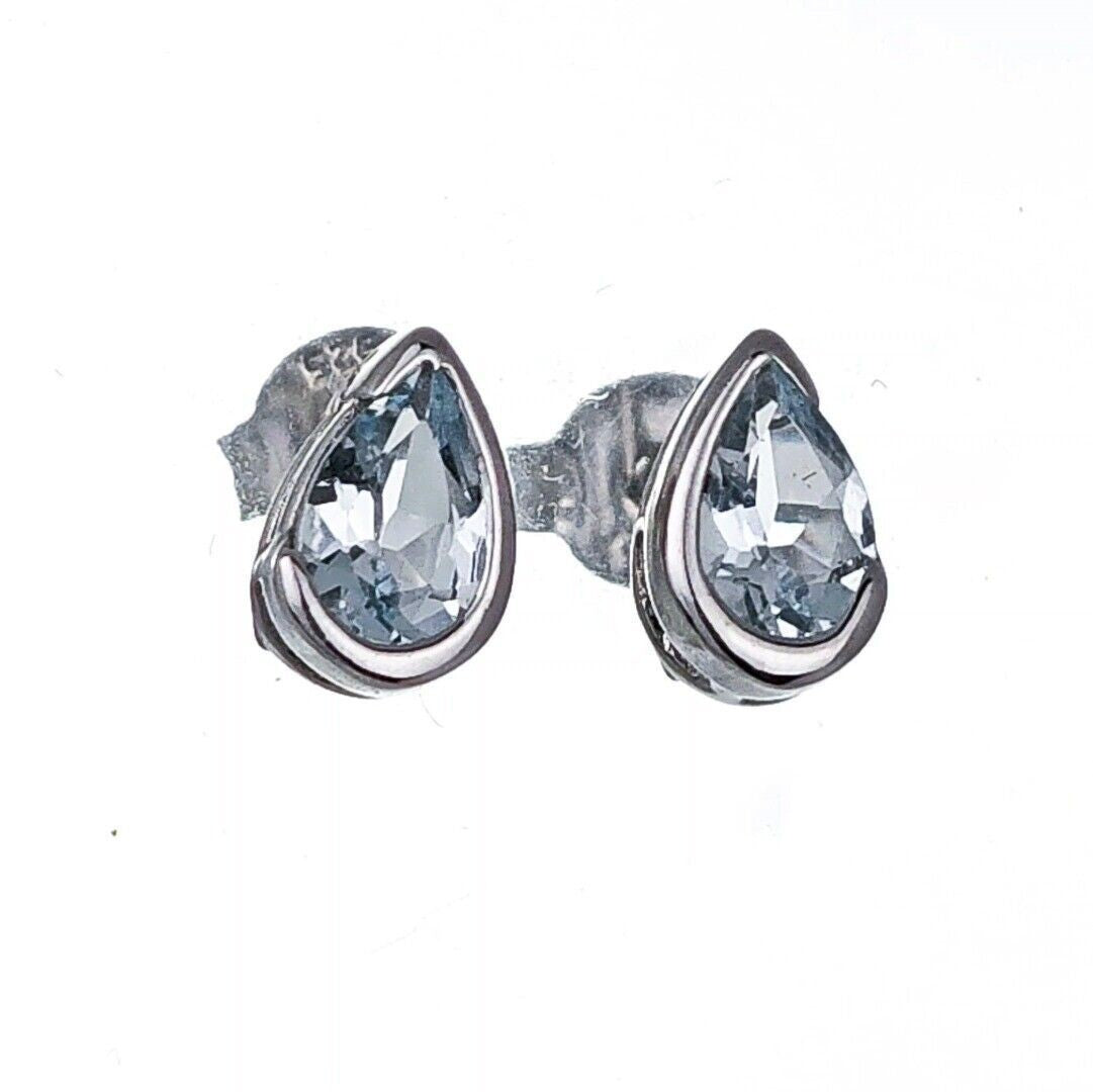Aquamarine Earrings Sterling Silver Studs Infinity Loop