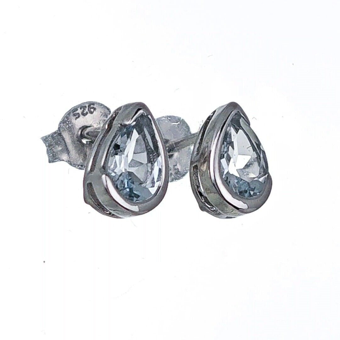 Aquamarine Earrings Sterling Silver Studs Infinity Loop