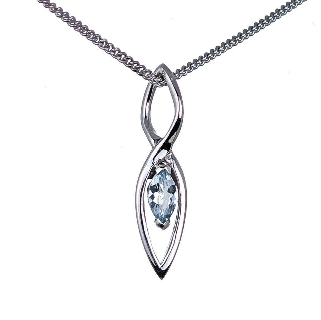 aquamarine pendant sterling silver marquise dangle designed in the UK