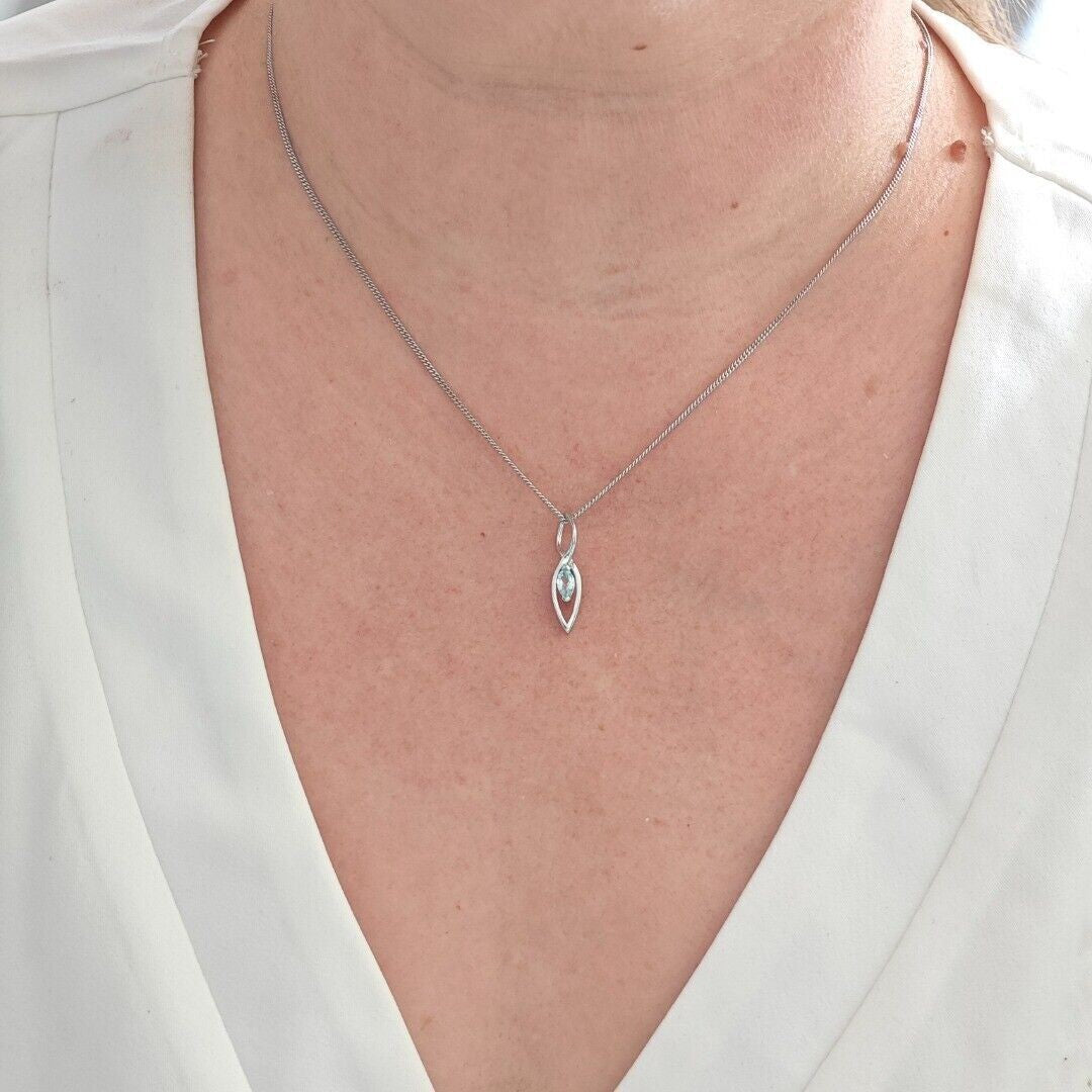 Aquamarine Pendant Sterling Silver Marquise Dangle