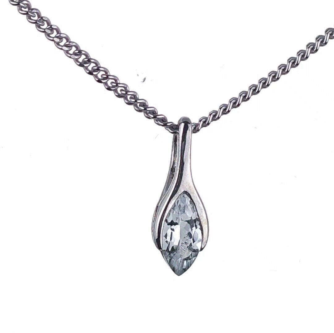 Aquamarine Pendant Sterling Silver Minimalist Marquise