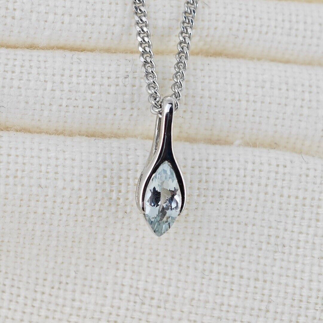 Aquamarine Minimalist Marquise Necklace in Sterling Silver